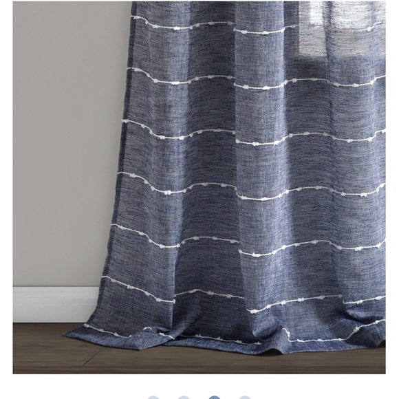 New! Lush decor Blue white stripe Farmhouse Curtain Panel with grommets 1 pair - Picture 3 of 5